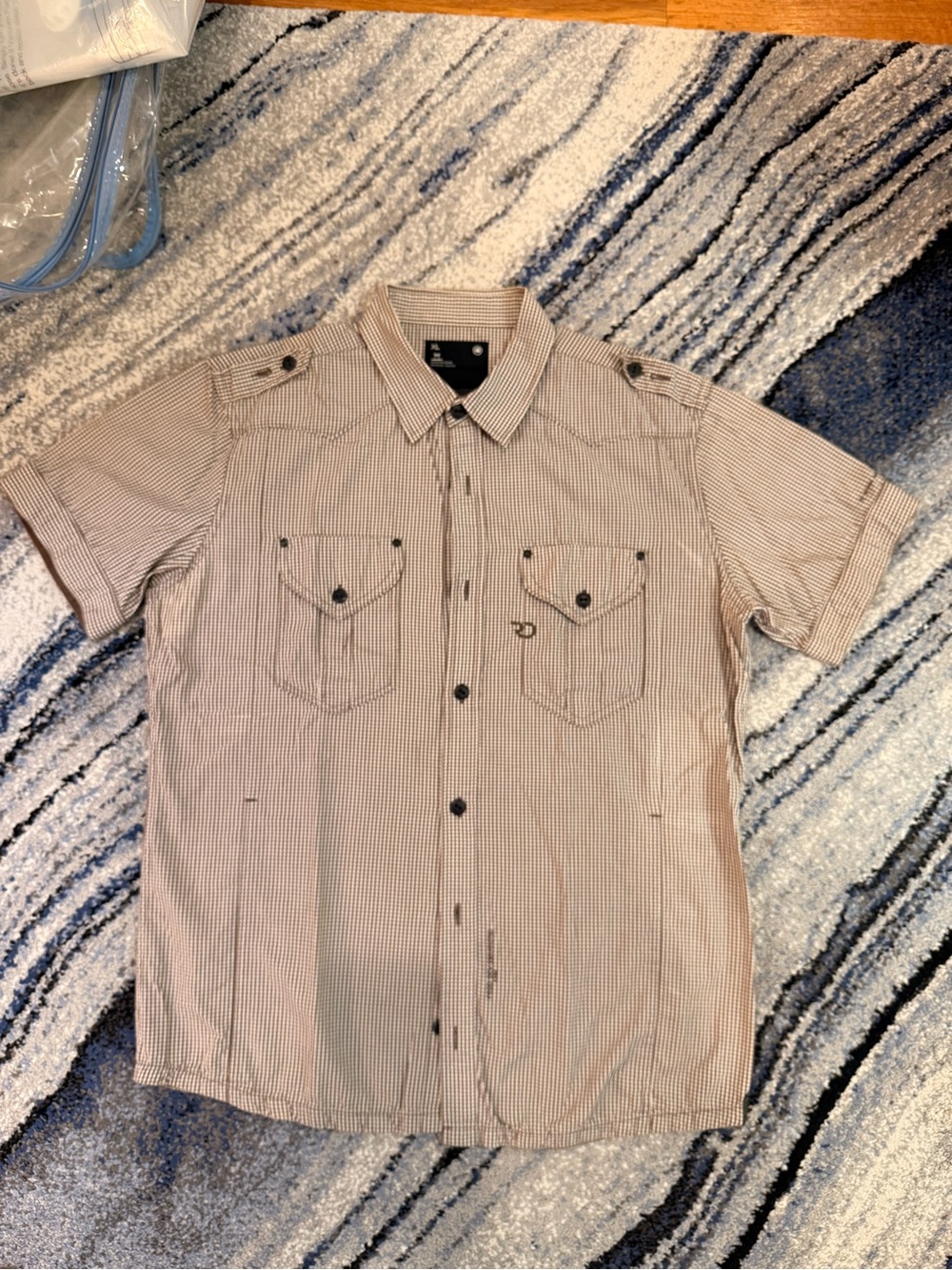 G-Star Raw Short-Sleeve Button-Down Men's Shirt in Beige Stripe
